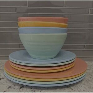 Gibson Home Melamine Dinnerware Brist Colors‎ Set Of 12 Plate Dessert Plate Bowl